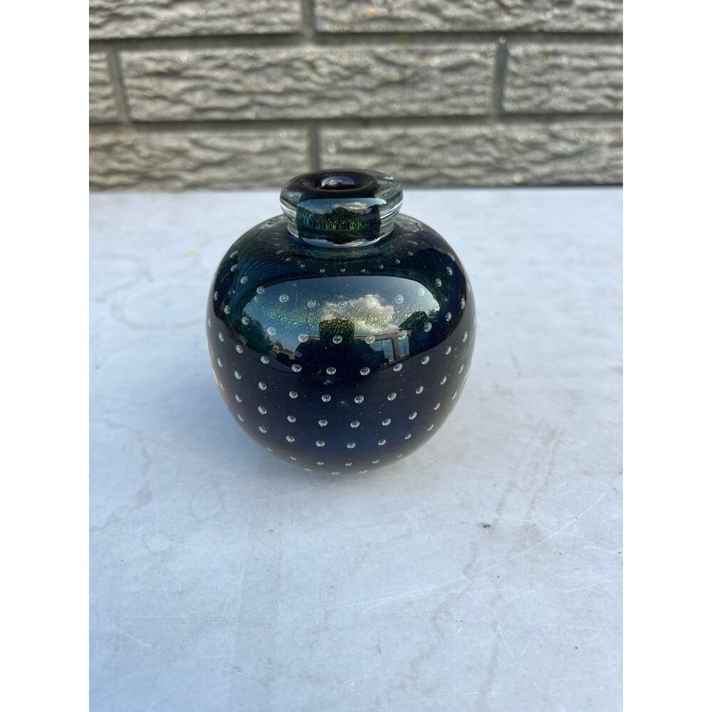 Robert Eickholt Art Glass Perfume Bottle clear Controlled Bubbles Signed 1984